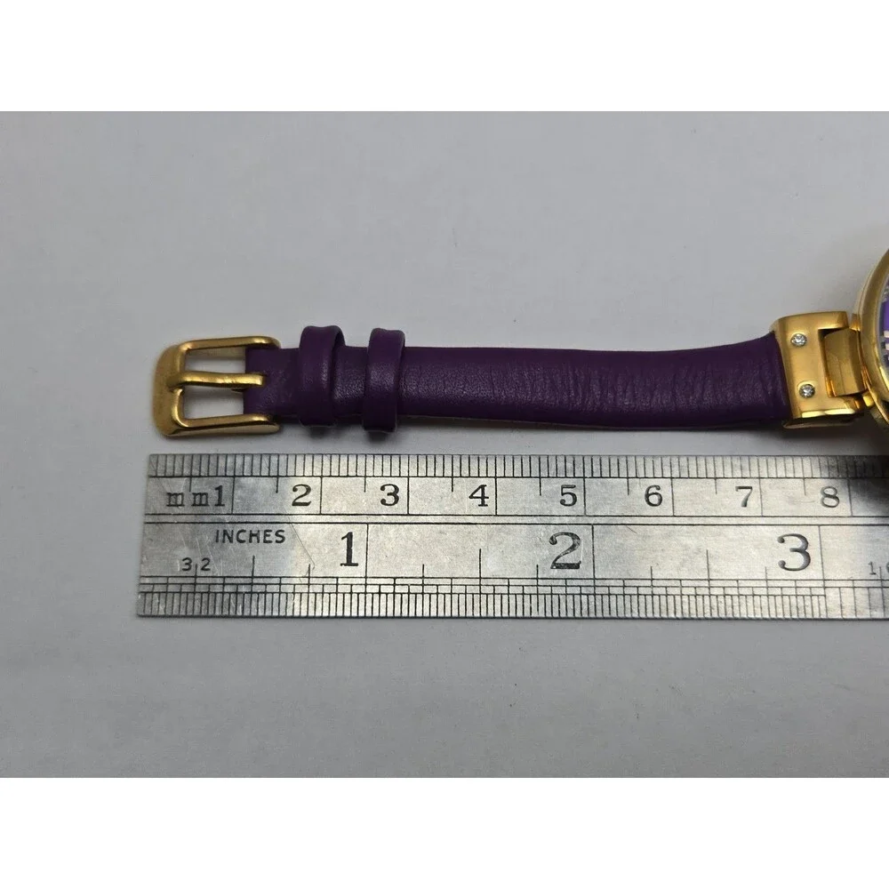 SO & CO New York Womens Studio 34mm Purple Gold Tone Leather Watch New Battery